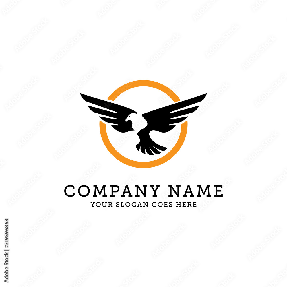 Obraz premium Eagle Vector Logo Template, eagle fly in circle vector illustration, Wild eagle Bird Falcon Hawk
