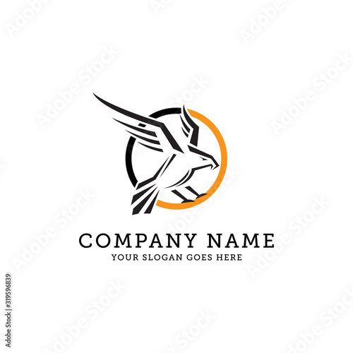 Eagle Vector Logo Template, eagle fly in circle vector illustration, Wild eagle Bird Falcon Hawk