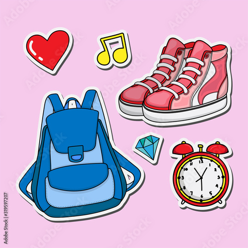 Bag and shoes illustration design for stickers