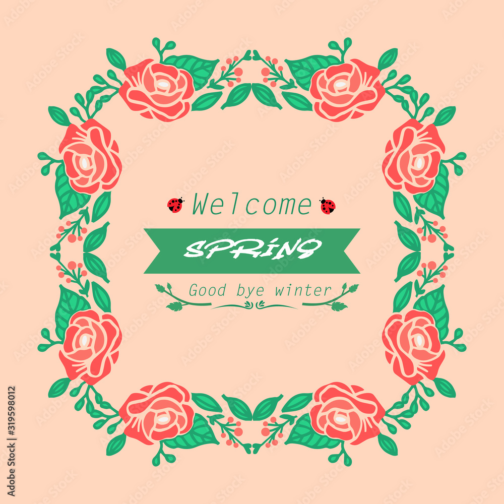 Obraz premium Simple shape Pattern of leaf and rose wreath frame, for welcome spring invitation card design. Vector