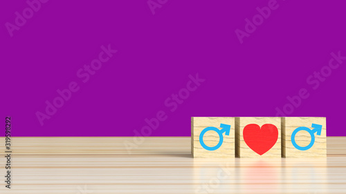 The gender on wooden cube with symbol to love 3d rendering for valentine day.