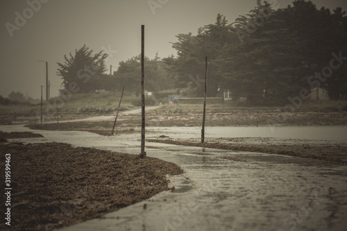 The road to the island at high tide. Creative sketches. Pictures for the interior.. Brittany. France