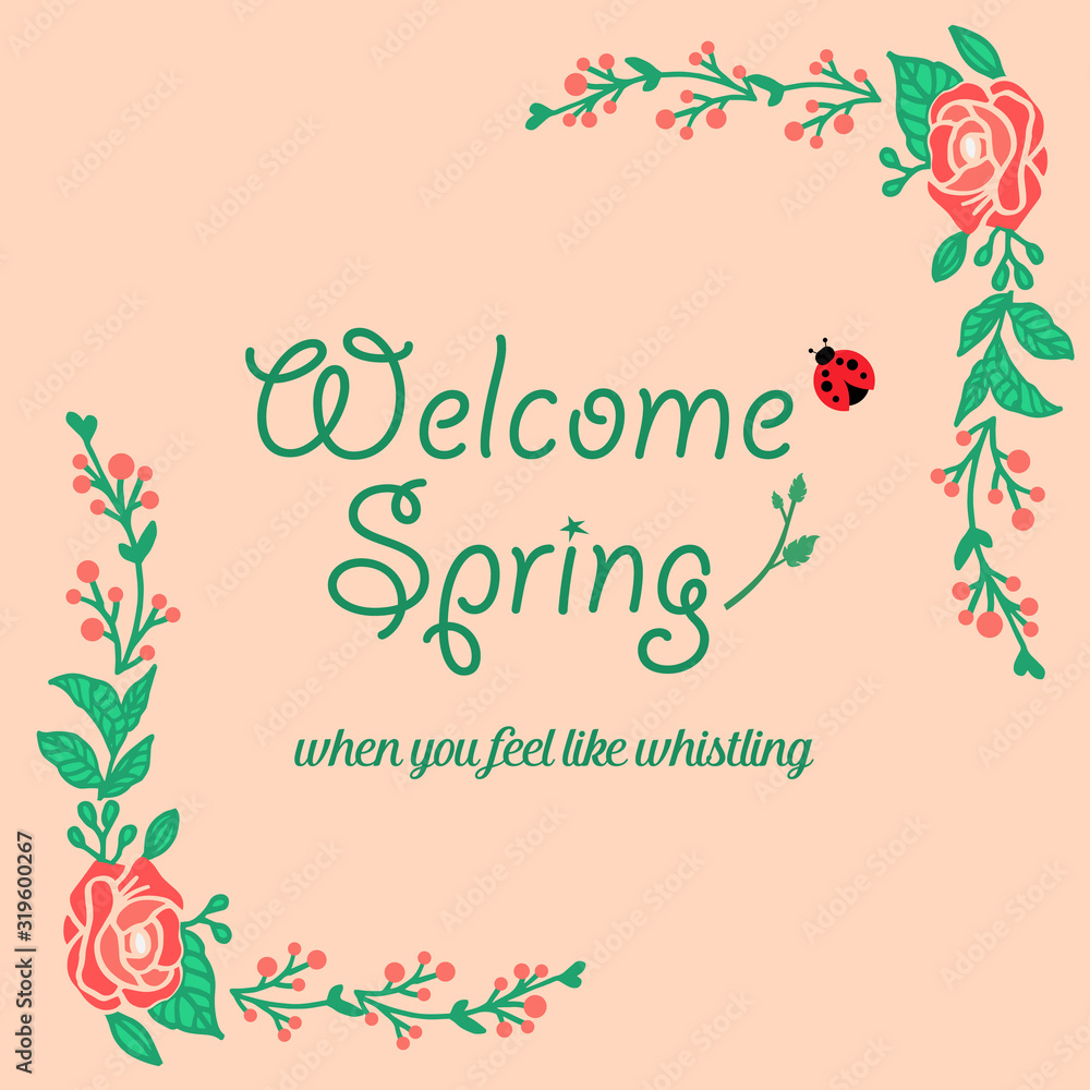 Unique Style of welcome spring greeting card design, with seamless of leaf and wreath frame. Vector