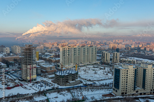 ulaanbator cityscape during winter season, view from zaisan hill
