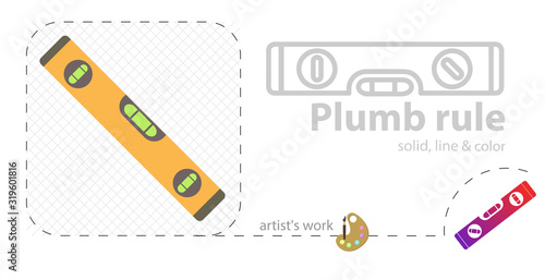 Plumb rule tool vector flat illustration, solid, line icon
