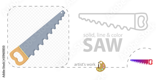 saw vector flat illustration, solid, line icon