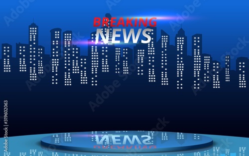 news studio with city in the night background