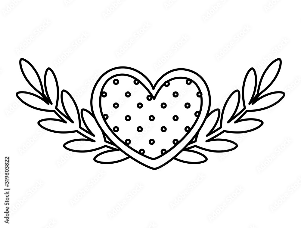 cute heart with branches and leafs isolated icon