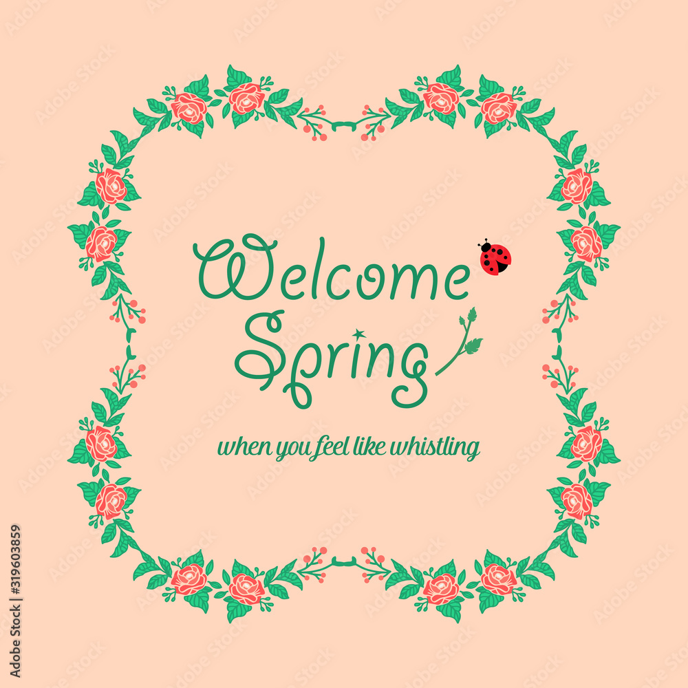 Obraz premium Modern shape of leaf and flower frame, for welcome spring wallpaper decoration of cards. Vector