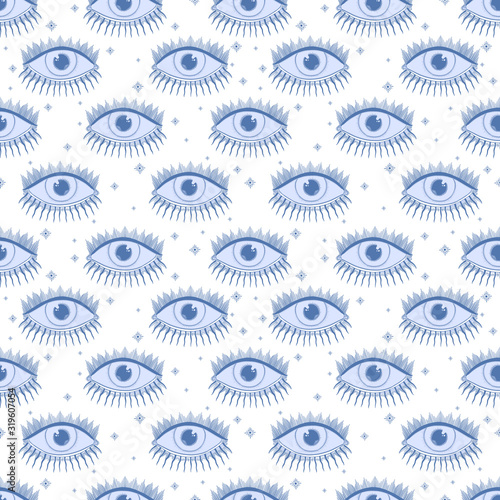 Seamless pattern eyes magic emblem.Mystic vintage style.