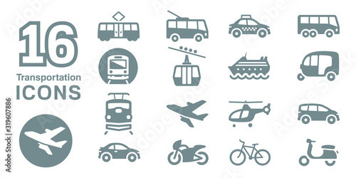 Simple Set of Public Transport Related Vector Icons. Contains such Icons as Taxi, Train, Tram and more