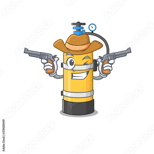 Oxygen cylinder dressed as a Cowboy having guns