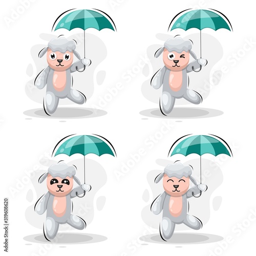 Cute sheep with umbrella cartoon design vector collection