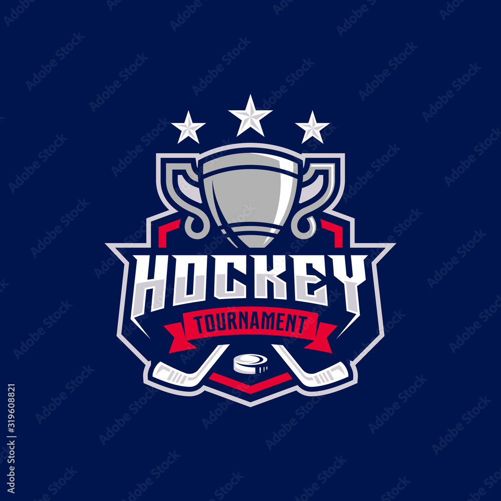 Obraz premium Hockey tournament sport logo template. Modern vector illustration. Badge design.