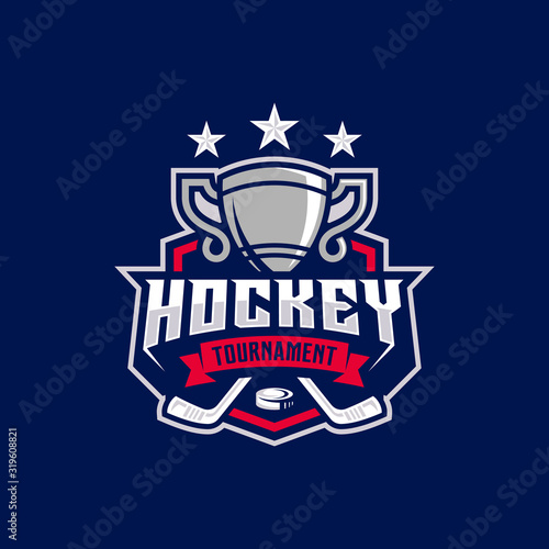 Hockey tournament sport logo template. Modern vector illustration. Badge design.