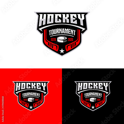 Hockey tournament sport logo template. Modern vector illustration. Badge design.