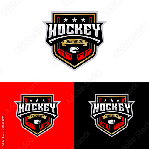 Hockey tournament sport logo template. Modern vector illustration. Badge design.