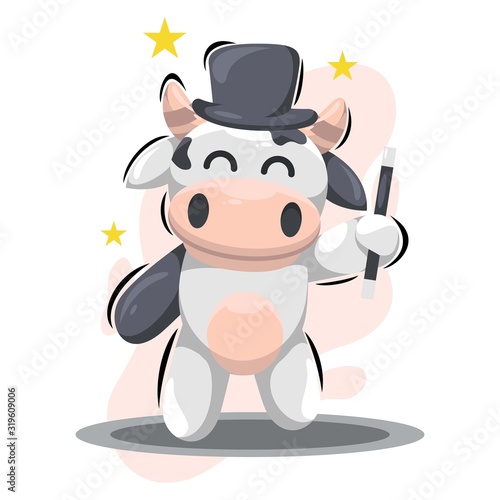 Cute cow with magician cartoon design vector