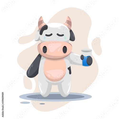 Cute cow drink cartoon design vector