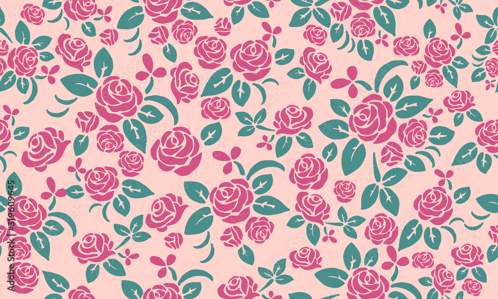 Beautiful rose flower pattern background for valentine, with leaf and floral design.