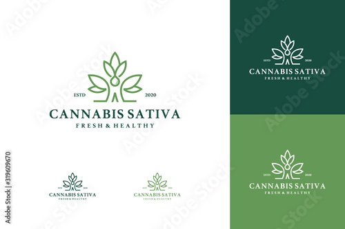 Marijuana health medical cannabis logo designs vector hemp cbd oil extract green leaf