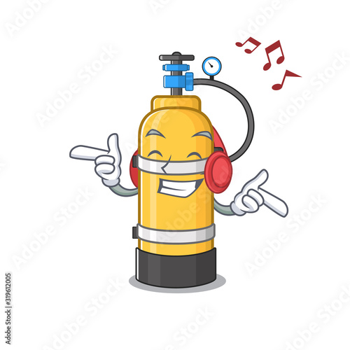 Listening music oxygen cylinder mascot cartoon character design