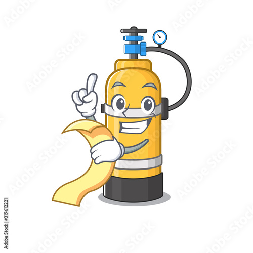 A funny cartoon character of oxygen cylinder with a menu