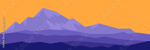 Panorama blue mountain on orange shades  background vector landscape 