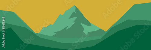 Panorama green mountain on yellow shades background  vector landscape.