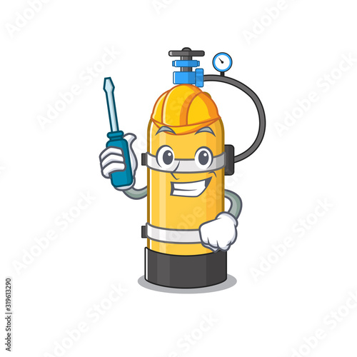 Cool automotive oxygen cylinder in cartoon character style
