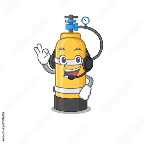 Smiley oxygen cylinder cartoon character design wearing headphone