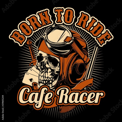 skull wearing retro helmet hand drawing vector