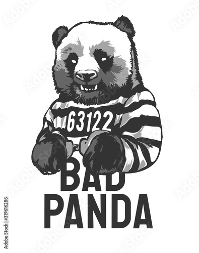 cartoon panda prisoner in handcuffs illustratioin