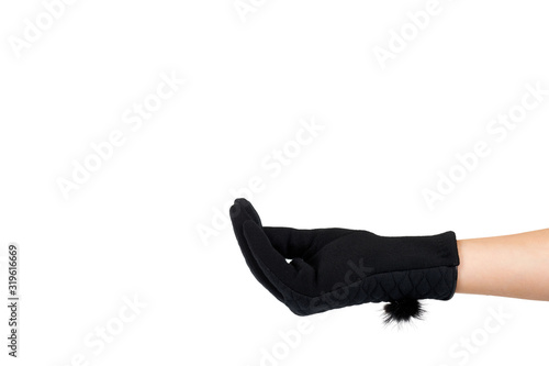 Dark fleece gloves. Winter female accessory. Isolated