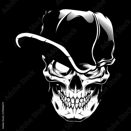 vector illustration skull wearing cap,isolated easy to edit