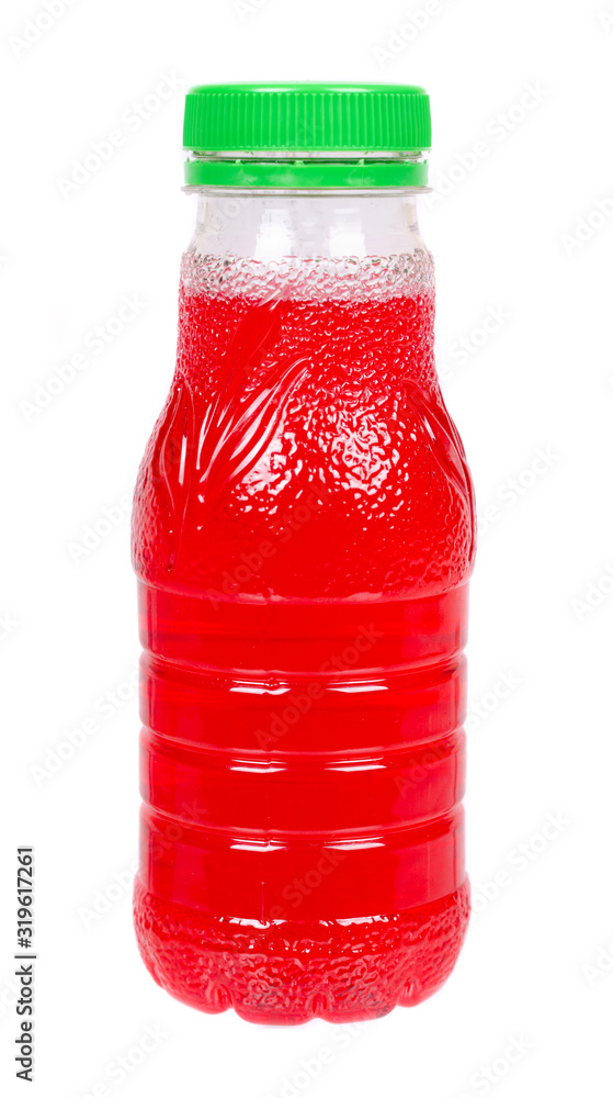 Red juice in plastic bottle. Isolated on white. Red juice in plastic bottle. Isolated on white.