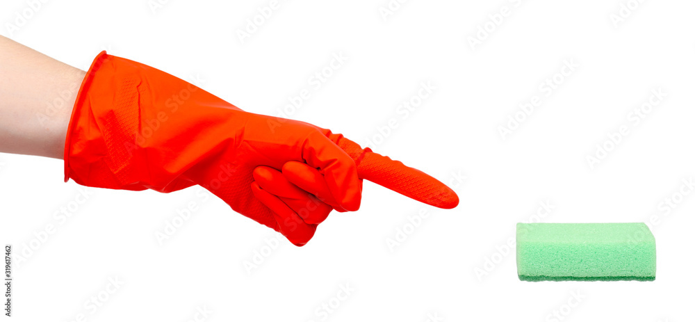 Red rubber glove, protection for skin. Isolated on white.