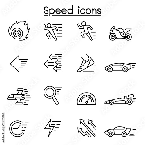Speed, Fast icon set in thin line style
