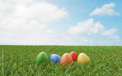 easter eggs green meadow 3d...