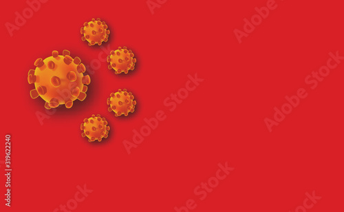 red china flag with 3D coronavirus concept. 2019 nCov wuhan influenza virus pandemic
