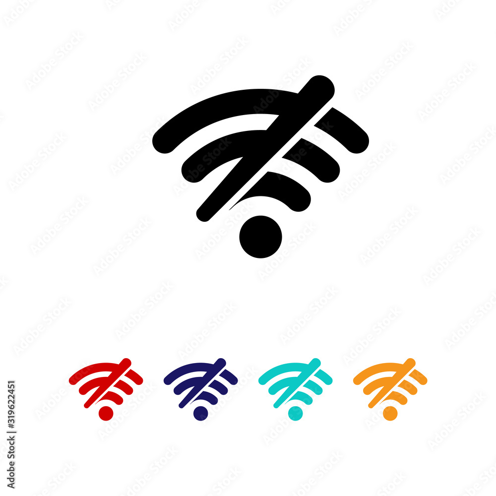no wifi sign symbol on white background, Wireless wifi icon sign flat design vector illustration set. no wifi sign symbol on white background, Wireless wifi icon sign flat design vector illustration set.