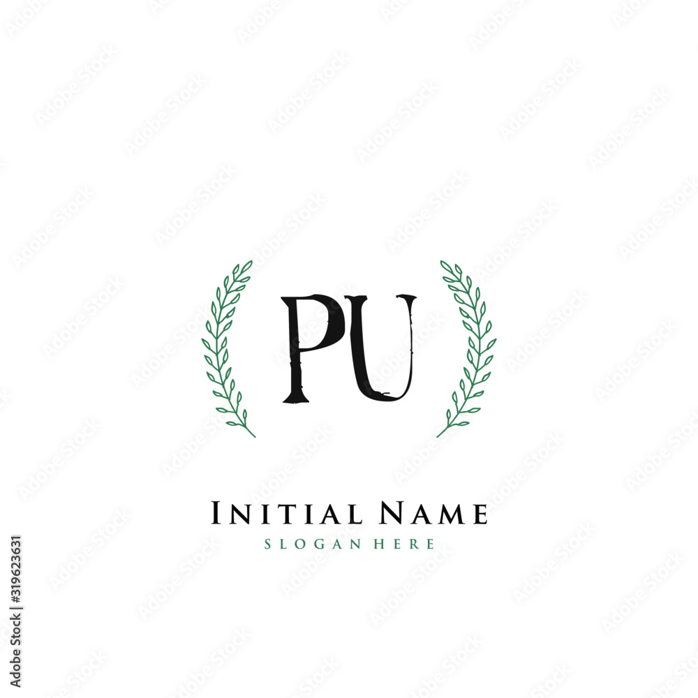Obraz premium PU Initial handwriting logo vector