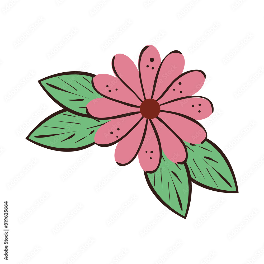 cute flower natural with leafs isolated icon