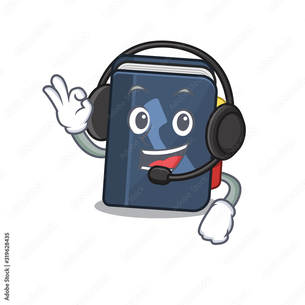 Smiley phone book cartoon character design wearing headphone Stock Vector |  Adobe Stock