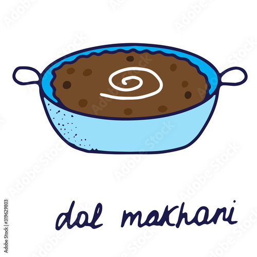 Hand drawn isolated indian food icon. Color fill illustration of indian dal dish. Dal makhani.
