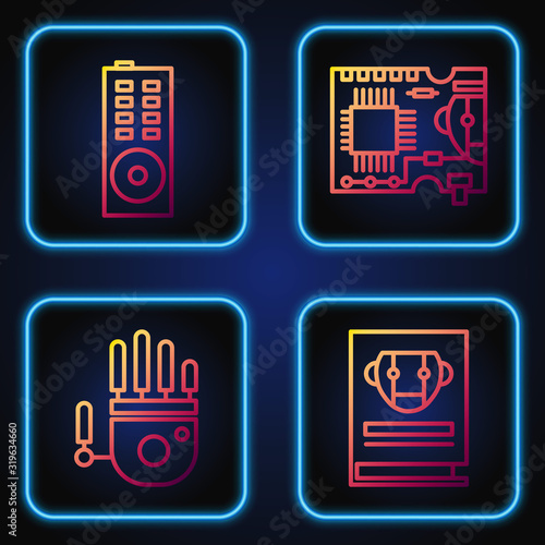 Set line User manual, Mechanical robot hand, Remote control and Printed circuit board PCB. Gradient color icons. Vector