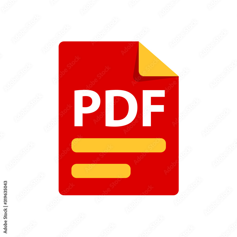 Vector red icon PDF. File format extensions icon. flat design style. Vector red icon PDF. File format extensions icon. flat design style.