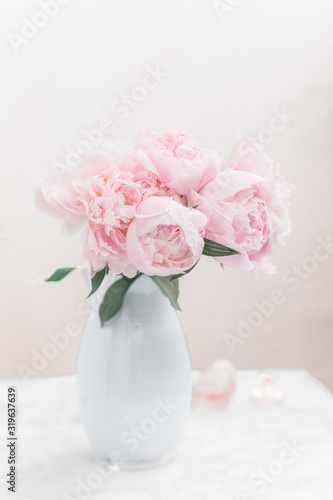 bouquet of pink peonies in a vase