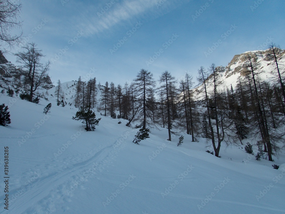 winter alpine landscape for skitouring in stubaier alps in austria