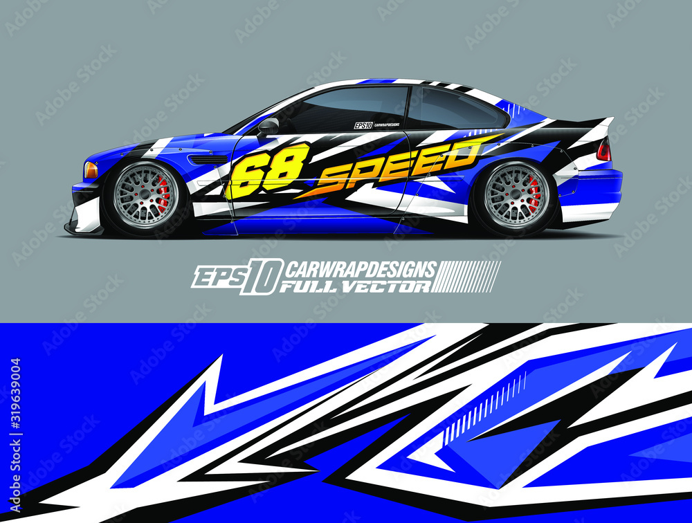 Vehicle graphic livery design vector. Graphic abstract stripe racing background designs for wrap cargo van, race car, pickup truck and adventure. Full vector Eps 10. Vehicle graphic livery design vector. Graphic abstract stripe racing background designs for wrap cargo van, race car, pickup truck and adventure. Full vector Eps 10.